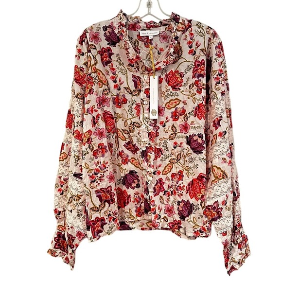 House of Harlow 1960 Tops - House of Harlow 1960 Peasant Floral Balloon Sleeve Blouse Women's‎ Large Cream